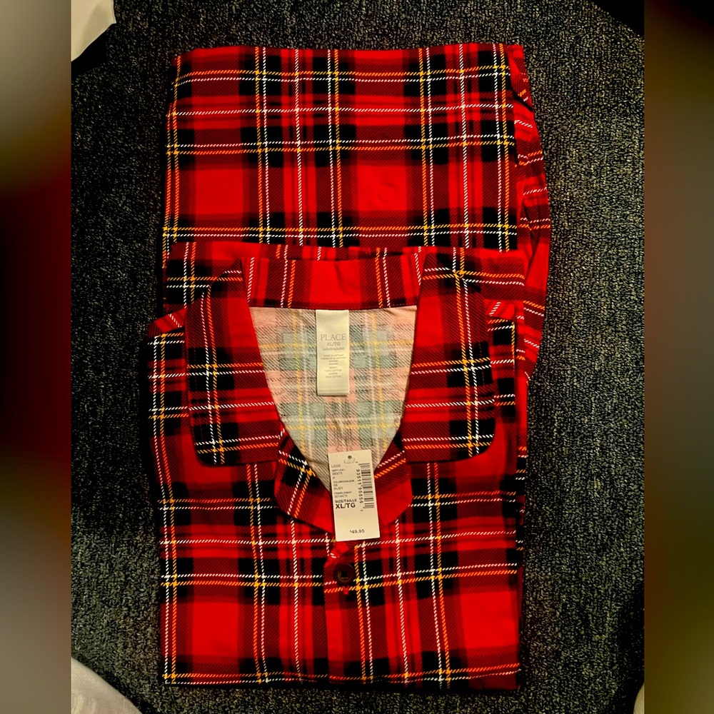 Childrens Place Red/Green W/Yellow/Orange Stripe Plaid Button Down Shirt XL/TG